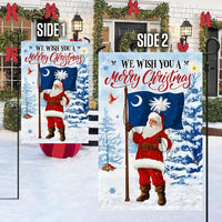 We Wish You a Merry Christmas Flag, South Carolina Christmas Garden Flag, Santa Claus Yard Flag, Double Sided Holiday Yard Decor