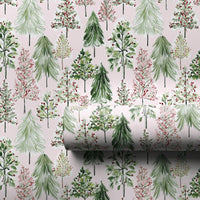 Watercolor Holiday Gift Wrap, Pink Christmas Tree Wrapping Paper, Modern Pastel Xmas Gift Wrapping Paper, Festive Season Wrap Roll