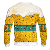 Personalized Beer Happy Sweater, Custom Face Beer Ugly Christmas Sweater, Humorous Drinking Holiday Sweatshirt, Beer Lover Xmas Present Pullover
