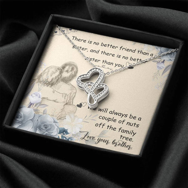 Interlocking Crystal Hearts Pendant, Sister Heart Necklace from Brother, Birthday or Christmas Present for Sister, Double Hea