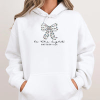 Matthew 5:16 Christmas Bow Hooded Sweatshirt, Be the Light Hoodie, Bible Verse Hoodie, Christian Faith Apparel, Scripture Present for Women