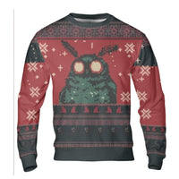 Pixel Art Cryptid Horror Ugly Sweater, Mothman Ugly Christmas Sweater, Humorous Spooky Holiday Sweater, Retro Cryptid Xmas Crewneck Sweatshirt
