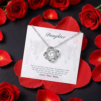 Mom to Daughter CZ Pendant Necklace, Daughter Love Knot Necklace, White Yellow Gold Finish, Sentimental Birthday Christmas Present for Her