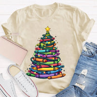 Holiday Graphic Tee, Christmas Tree Colored Pens T-Shirt, Art Teacher Christmas Shirt, Colorful Pen Xmas Tree Tee, Festive Artist Shirt