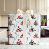 Watercolor Winter Forest Gift Wrap Paper, Santa Snowmobile Christmas Wrapping Paper, Snowmobile Holiday Wrapping Paper, Xmas Gift Wrap Roll