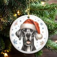 Santa Hat Dog Ceramic Ornament, Black Great Dane Christmas Ornament, Adorable Pet Holiday Tree Ornament, Keepsake Present for Dog Lovers