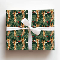 Watercolor Safari Giraffe Gift Wrap, Christmas Giraffe Wrapping Paper, Festive Giraffe Wrapping Paper, Dark Green Pine Holiday Present Wrap