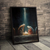 Christian Christmas Canvas Wall Art, Holy Family Nativity Scene Canvas Print, Religious Holiday Portrait Decor, Jesus Nativity Wall Art