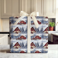 Rustic Country Wrapping Paper, Vintage Red Barn Christmas Wrapping Paper, Farmhouse Winter Gift Wrap, Snowy Holiday Wrapping Paper
