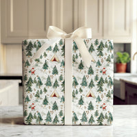 Watercolor Forest Gift Wrap, Camping Santa Wrapping Paper, Pine Tree Christmas Wrapping Paper, Outdoor Holiday Gift Wrap