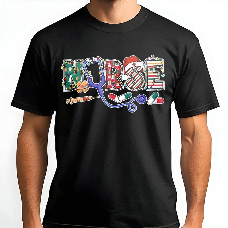Festive Stethoscope Medical Shirt, Nurse Christmas T-Shirt, Adorable RN Holiday Graphic Tee, Healthcare Worker Christmas Shirt, Nursing Present