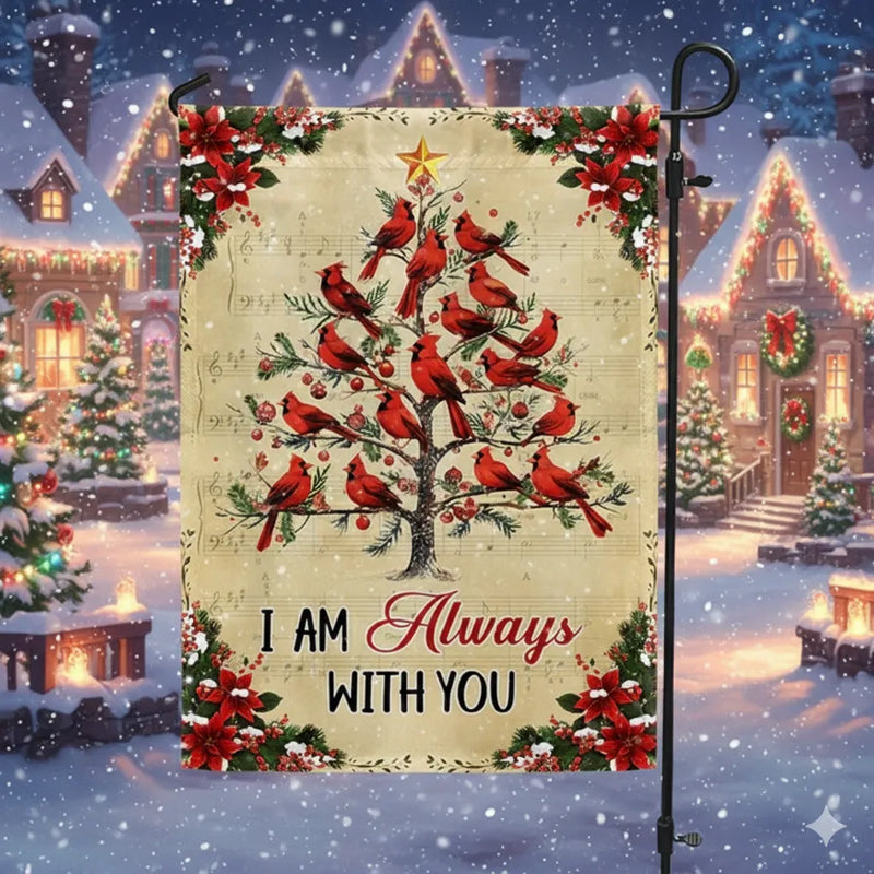 Christmas Tree Memorial Yard Flag, Cardinal Garden Flag I Am Always with You, Double Sided Sympathy Lawn Flag, Holiday Bereavement