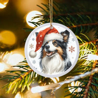 Santa Hat Aussie Dog Ornament, Australian Shepherd Christmas Ornament, Ceramic Puppy Christmas Ornament, Aussie Dog Lover Present Decor