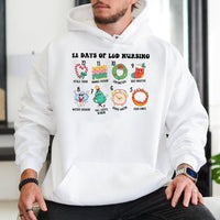 Humorous Labor and Delivery Christmas Hoodie, 12 Days of L&D Nurse Hoodie, Holiday Healthcare Sweatshirt, L&D Nursing Hooded Pullover Present