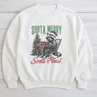 Humorous Christmas Animal Sweatshirt, Sorta Merry Sorta Feral Raccoon Sweatshirt, Sarcastic Holiday Crewneck, Winter Trash Panda Sweater