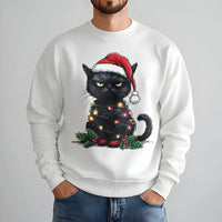 Tangled Lights Cat Sweater, Grumpy Black Cat Christmas Sweatshirt, Humorous Holiday Cat Crewneck, Spooky Adorable Xmas Sweatshirt, Cat Lover Present