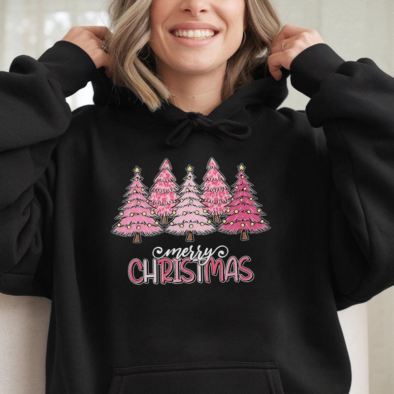 Adorable Animal Print Holiday Sweatshirt, Pink Leopard Christmas Tree Hoodie, Trendy Xmas Pullover, Girly Preppy Winter Holiday Present