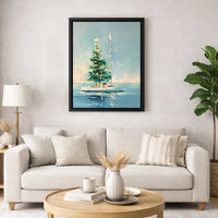 Coastal Christmas Canvas Print, Christmas Tree on Sailboat Canvas Art, Nautical Holiday Wall Decor, Sailor Boat Canvas, Coastal Xmas Present