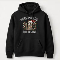 Humorous Christmas Lights Raccoon Sweatshirt, Overstimulated but Festive Raccoon Hoodie, Holiday Chaos Pullover, Adorable Xmas Animal Top