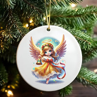 Floral Halo Bell Ceramic Ornament, Adorable Angel Christmas Ornament, Festive Holiday Angel Ornament, Angelic Tree Hanging Decor Keepsake Present