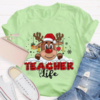 Red Plaid Teacher Shirt, Christmas Teacher Life T-Shirt, Holiday Educator Tee, Festive Plaid Graphic T-Shirt, Teacher Christmas Present Tee