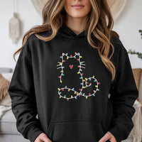 Fairy Lights Kitty Sweatshirt, Cat Christmas Hoodie, Adorable Cat Holiday Hooded Pullover, Festive Kitten Christmas Hoodie, Present for Cat Lovers