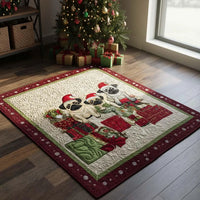 Santa Hat Dog Holiday Area Rug, Christmas Pug Area Rug, Adorable Puppy Living Room Floor Rug, Washable Non Slip Accent Rug, Dog Lover Home Present