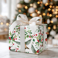 Holly Berry Holiday Gift Wrap, Christmas Hummingbird Wrapping Paper, Winter Botanical Gift Wrapping Paper, Festive Nature Bird Gift Wrap
