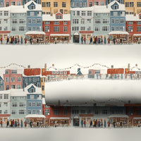 Snowy European Market Gift Wrap, Christmas Village Wrapping Paper, Holiday Town Square Wrapping Paper, Festive Winter Street Gift Wrap