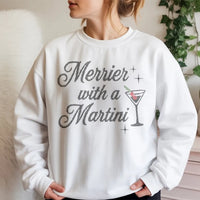 Festive Cocktail Graphic Crewneck, Merrier with A Martini Christmas Sweatshirt, Holiday Bar Drinking Pullover, Party Present for Her