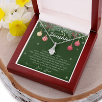 14k White Gold Stainless Steel Pendant Necklace, To My Daughter Christmas Ribbon Necklace, Message Card Holiday Present from Dad