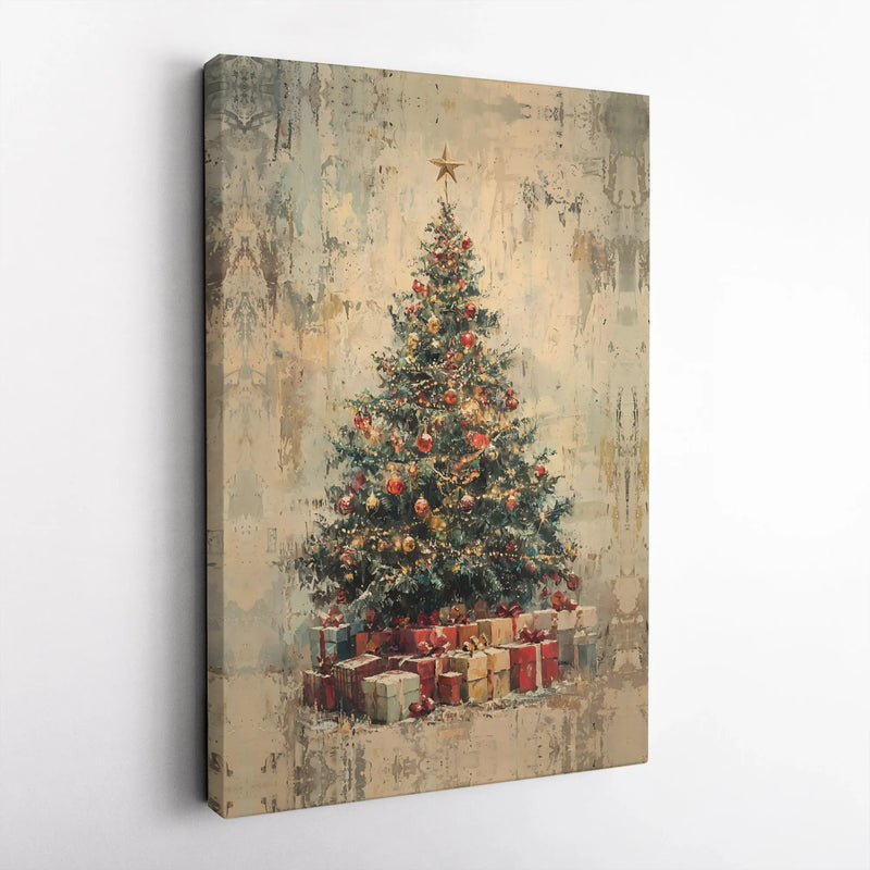 Vintage Christmas Tree Canvas Print, Rustic Christmas Tree Canvas Wall Art, Festive Christmas Canvas Decor, Holiday Home Wall Hanging