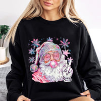Disco Ball Hat Christmas Sweatshirt, Pink Santa Sweatshirt, Retro Bubble Gum Santa Sweater, Trendy Holiday Crewneck, Present for Teen Girls