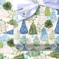 Blue Green Holiday Gift Wrap, Watercolor Christmas Tree Wrapping Paper, Festive Trees Wrapping Paper, Winter Woodland Forest Wrapping Paper