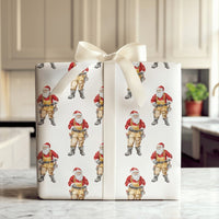 Tan Overalls Santa Claus Gift Wrap, Carpenter Santa Wrapping Paper, Handyman DIY Christmas Wrapping Paper, Builder Holiday Present Paper