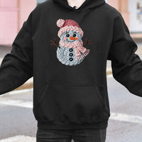 Knitted Yarn Snowman Sweatshirt, Adorable Snowman Hoodie, Winter Holiday Snowman Pullover, Comfy Christmas Hooded Sweatshirt, Holiday Present