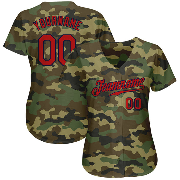 Custom Baseball Jersey - Camo Red-Navy Authentic Salute To Service