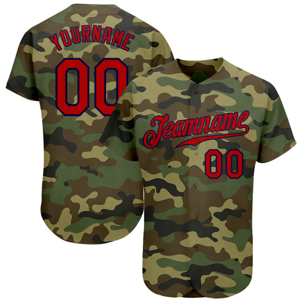 Custom Baseball Jersey - Camo Red-Navy Authentic Salute To Service