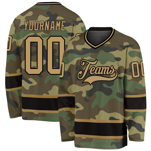 Custom Hockey Jersey - Camo Old Gold-Black Salute To Service