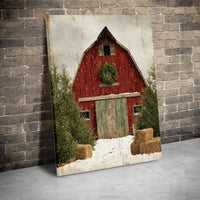 Snowy Winter Barn Canvas Art, Rustic Red Barn Christmas Wall Art, Red Barn Holiday Print, Farmhouse Decor Printable Digital Download