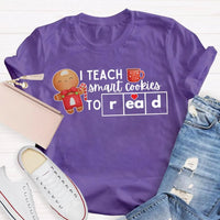 Humorous Teacher Christmas T-Shirt, I Teach Smart Cookies to Read Shirt, Holiday Reading Teacher Tee, Adorable Xmas Cookie Shirt, Teacher Xmas Present