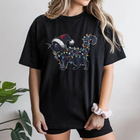 Black Kitten Holiday Fairy Lights Graphic Tee, Christmas Cat Tangled in Lights T-Shirt, Humorous Xmas Kitty T-Shirt, Cat Lover Present