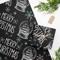 Snowflake Holiday Gift Wrap, Merry Christmas Snow Globe Wrapping Paper, Festive Christmas Wrapping Paper Roll, Winter Season Present Wrap