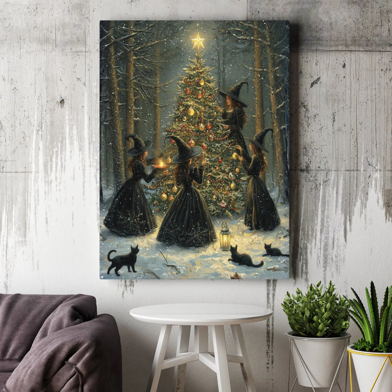 Snowy Forest Fantasy Canvas Print, Witch Christmas Tree Canvas Wall Art, Spooky Winter Holiday Wall Decor, Witchy Aesthetic Present