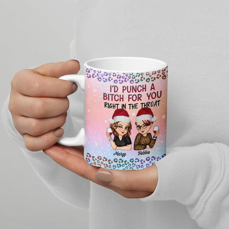Punch a Bitch for You Holiday Coffee Cup, Humorous Best Friend Ceramic Mug, Sarcastic Soul Sister Mug, Christmas Present for Bestie Drinkware