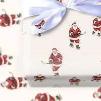 Ice Hockey Christmas Gift Wrap, Hockey Santa Wrapping Paper, Festive Sports Holiday Wrapping Paper, Santa Skater Gift Wrap Roll
