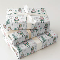 Pink and Teal Christmas Gift Wrap, Watercolor Nutcracker Wrapping Paper, Whimsical Holiday Soldier Wrapping Paper, Winter Wrapping Paper
