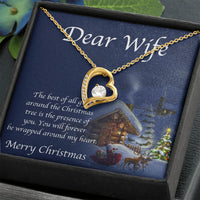 Christmas Wife Necklace, Forever Love Heart Necklace, 14K White Gold Finish Pendant Necklace, Romantic Holiday Jewelry, Present from Husband