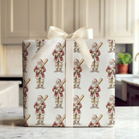 Vintage Sports Christmas Gift Wrap, Baseball Santa Wrapping Paper, Humorous Holiday Wrapping Paper, Athlete Xmas Present Gift Wrap Roll