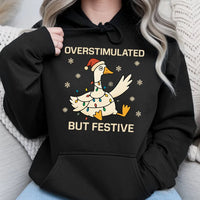 Christmas Lights Graphic Hoodie, Overstimulated but Festive Goose Hoodie, Neurodivergent Holiday Sweatshirt, Humorous Xmas Pullover Hoodie